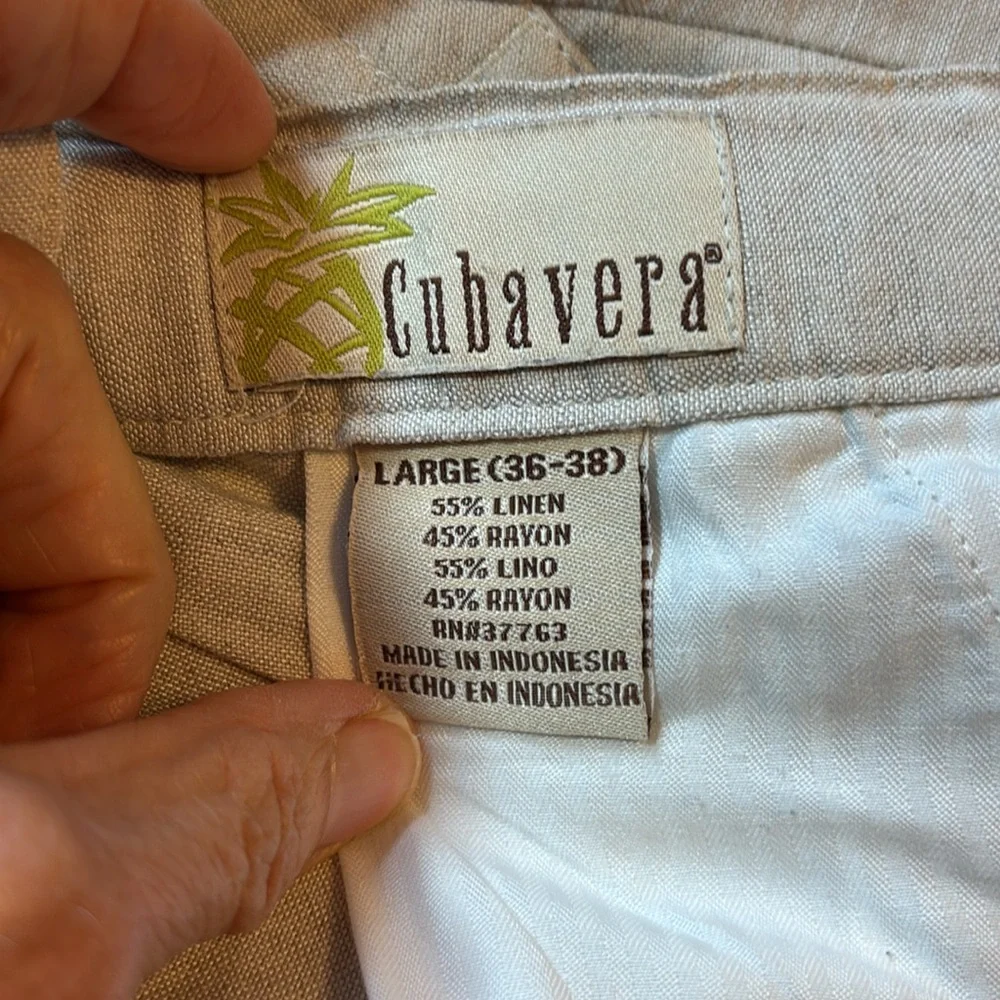 Cubavera Light Tan Linen Blend Pants Size Large (36-38)